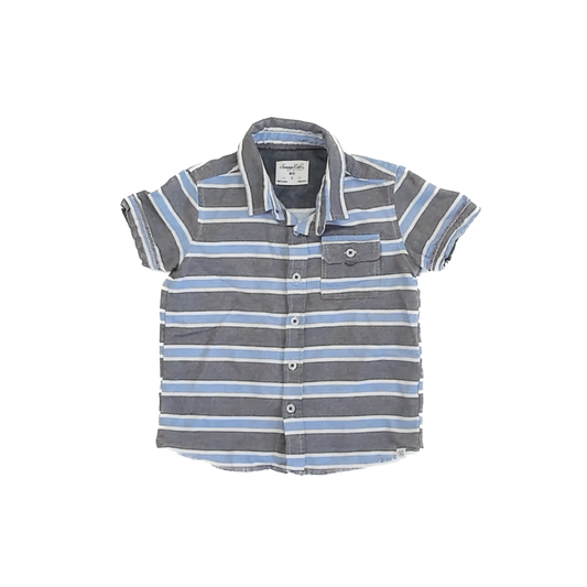 Sovereign Code Boys Grey | Blue Striped Button Down Short Sleeve Size: 5T Grey | Blue Striped