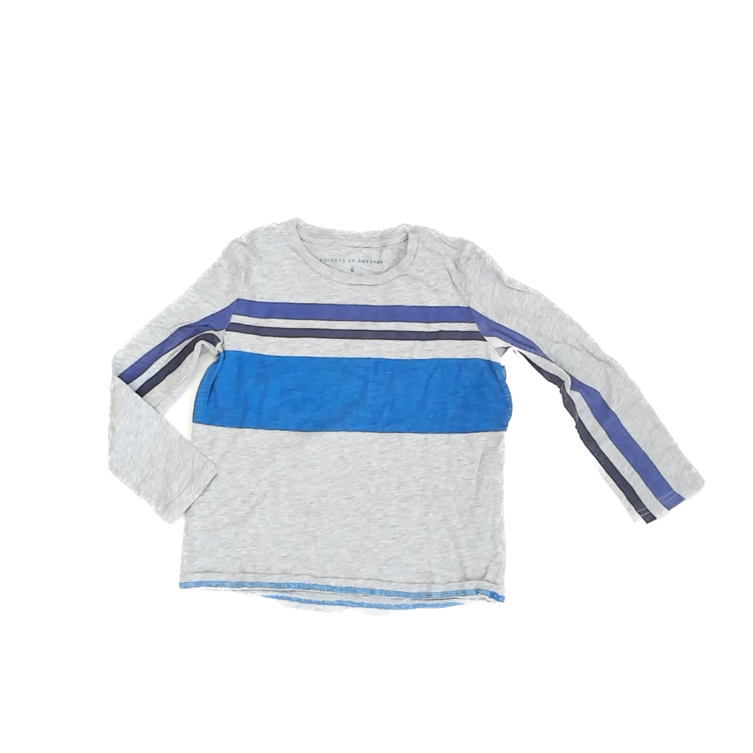 Rockets Of Awesome Boys Grey | Blue Striped Long Sleeve T-Shirt Size: 6 Years Grey | Blue Striped