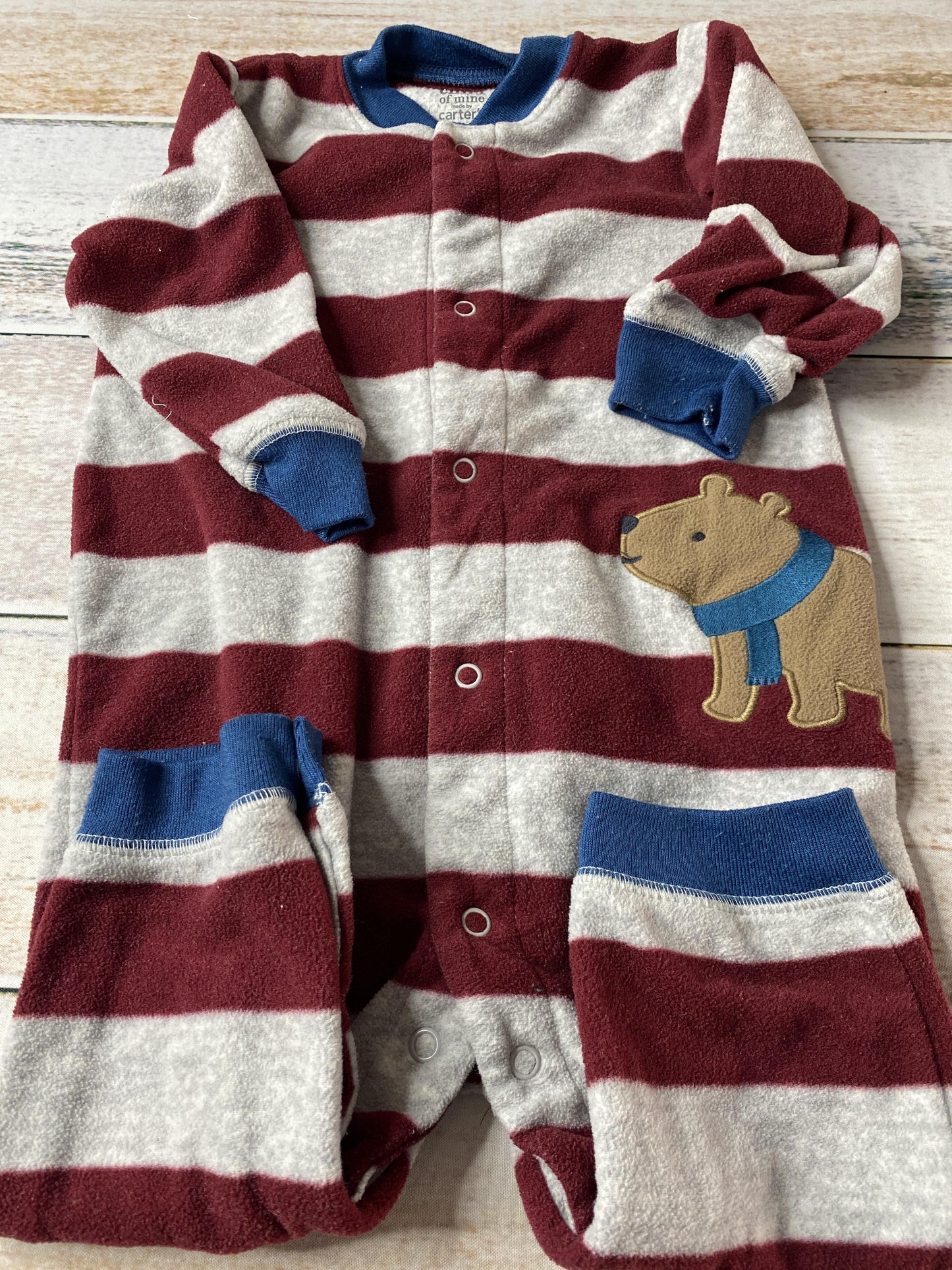 Carters Boys Grey | Burgundy | Stripe | bears Pajamas Size: 12 months Grey | Burgundy | Stripe | bears