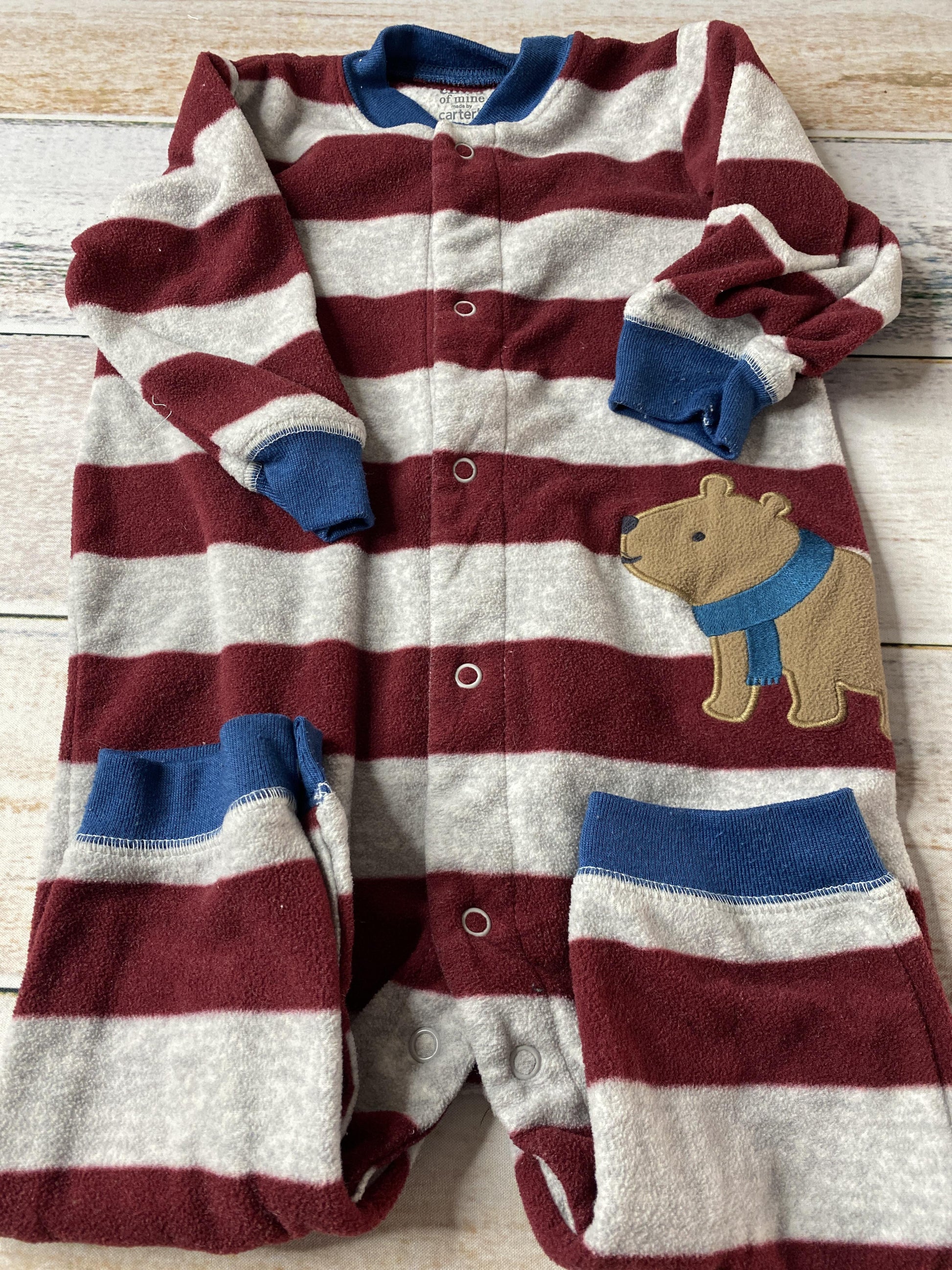 Carters Boys Grey | Burgundy | Stripe | bears Pajamas Size: 12 months Grey | Burgundy | Stripe | bears