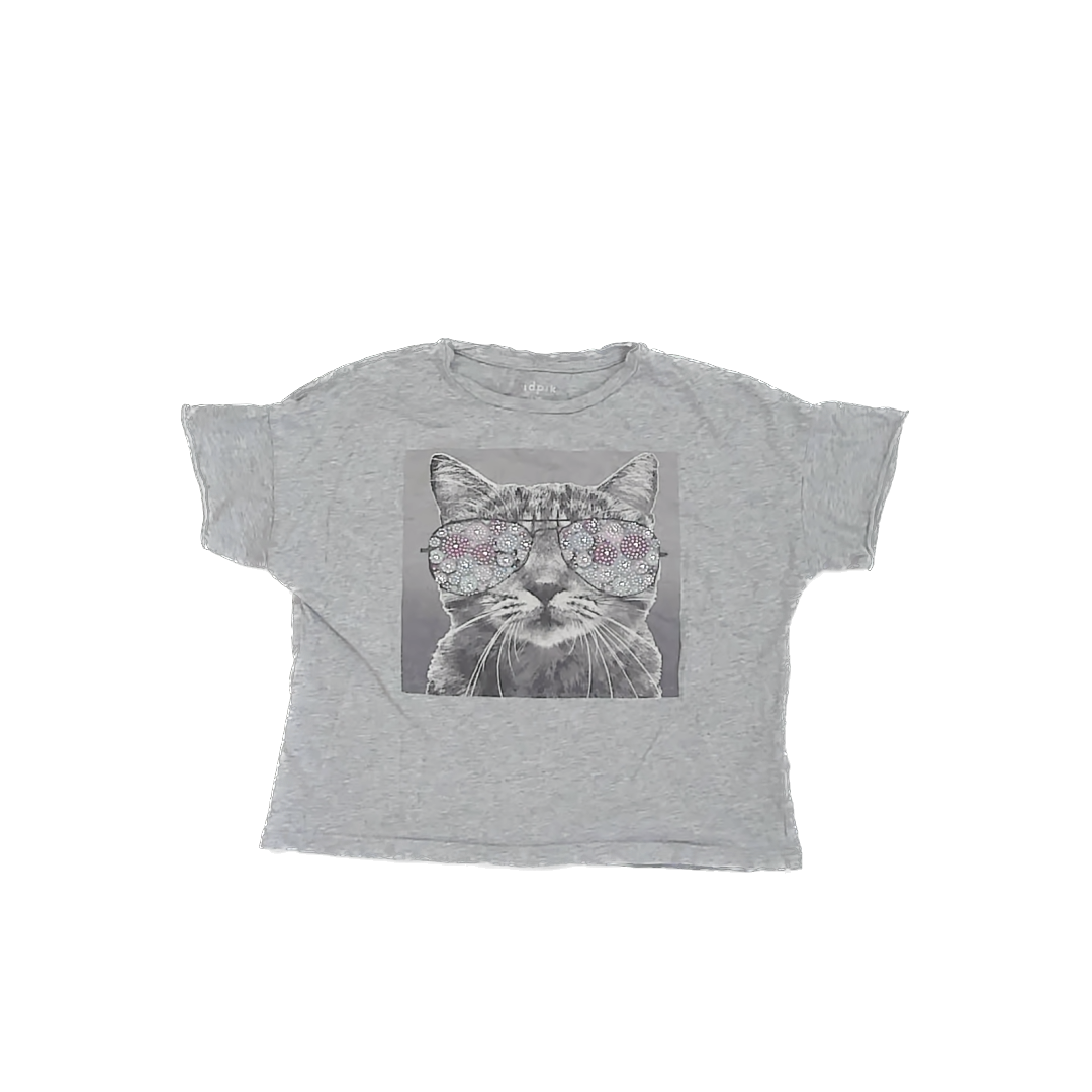 Kidpik Girls Grey | Cat T-Shirt Size: S (7-8 Years) Grey | Cat