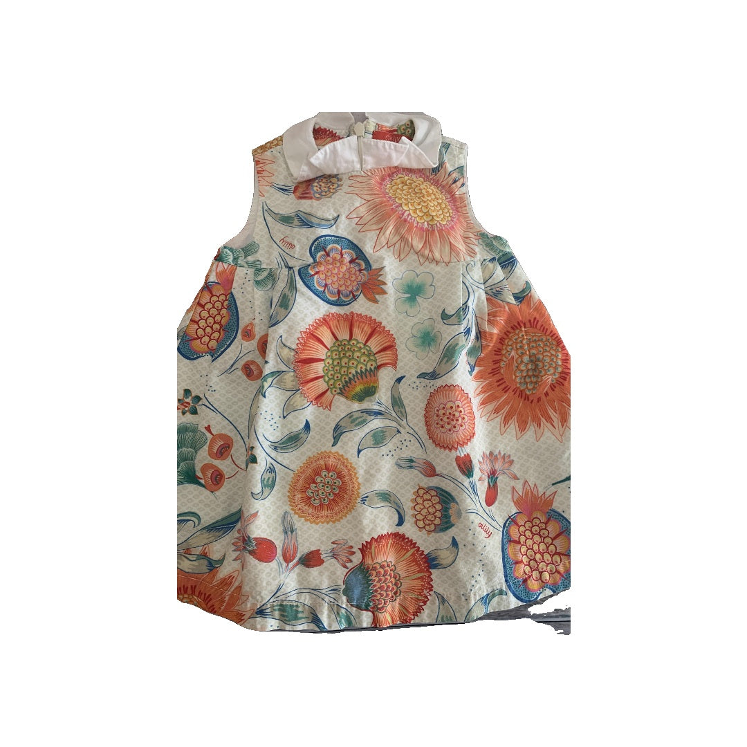 Oilily Girls Grey | Coral | Flowers Dress Size: 12M Grey | Coral | Flowers