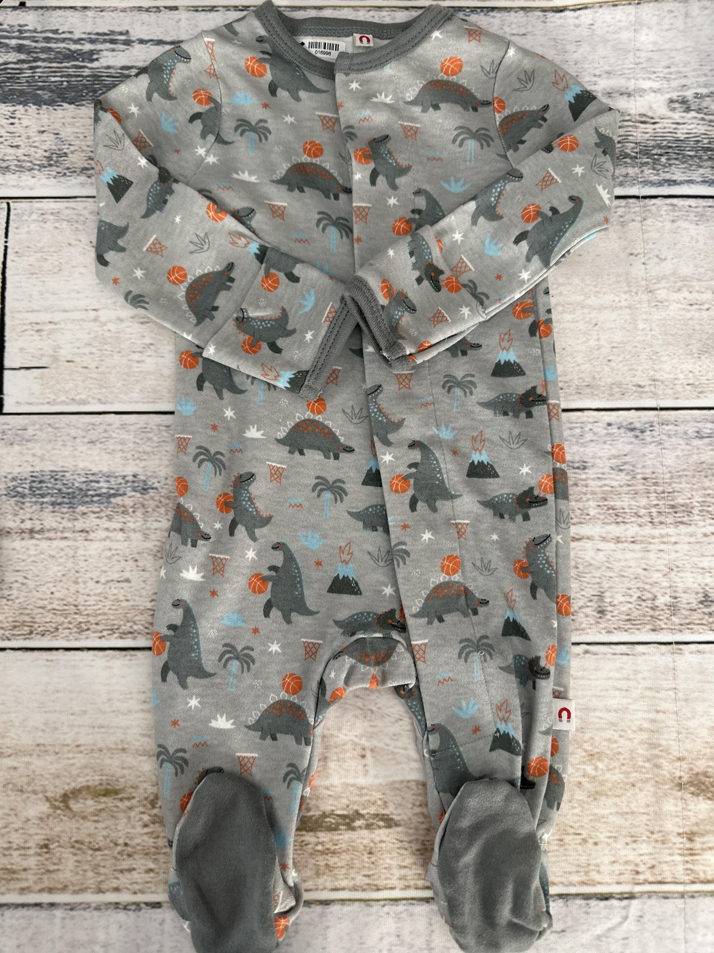 Easy = Magnetic Close Boys Grey | dinosaur feet Pajamas Size: 0-3 months Grey | dinosaur feet