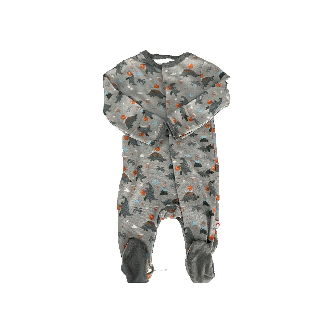 Easy = Magnetic Close Boys Grey | dinosaur feet Pajamas Size: 0-3 months Grey | dinosaur feet