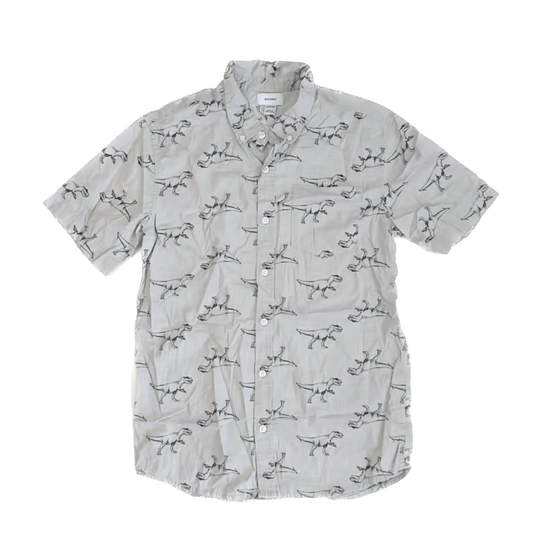 Old Navy Boys Grey | Dinosaur Button Down Short Sleeve Size: XL (14-16) Grey | Dinosaur