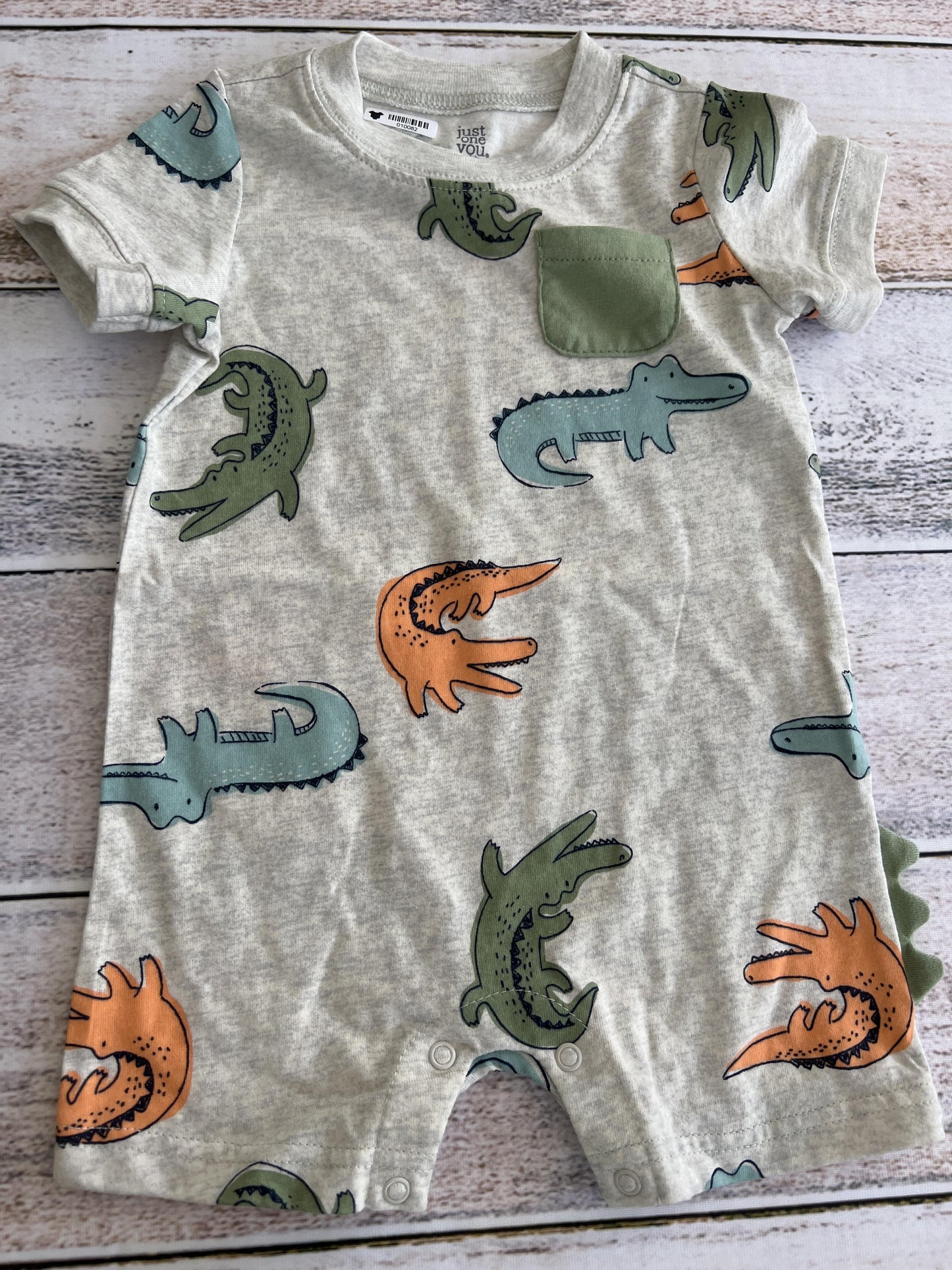 Just Born Boys Grey | Dinosaur Romper Size: 12 months Grey | Dinosaur
