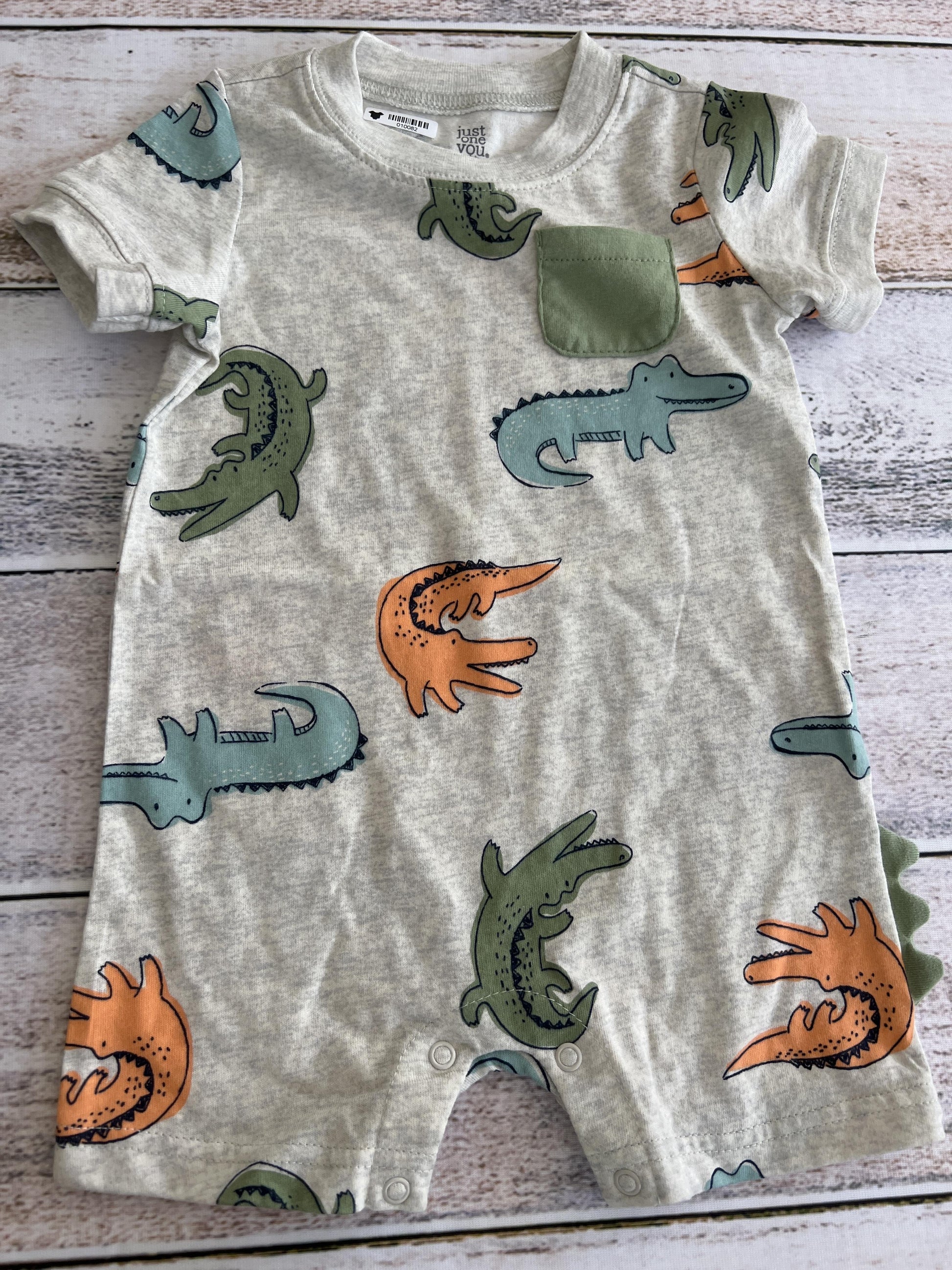 Just Born Boys Grey | Dinosaur Romper Size: 12 months Grey | Dinosaur