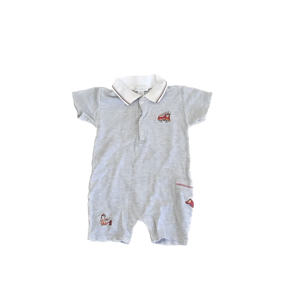 Kissy Kissy Boys Grey | Firetruck Romper Size: 3-6 Months Grey | Firetruck
