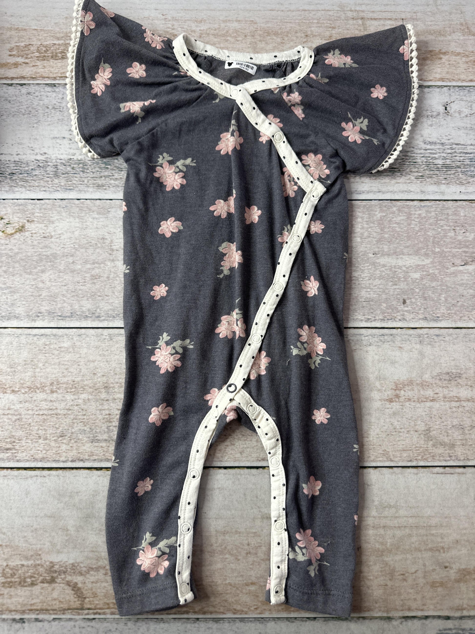 Girls Grey | Flowers Romper Size: 6-Mar Grey | Flowers