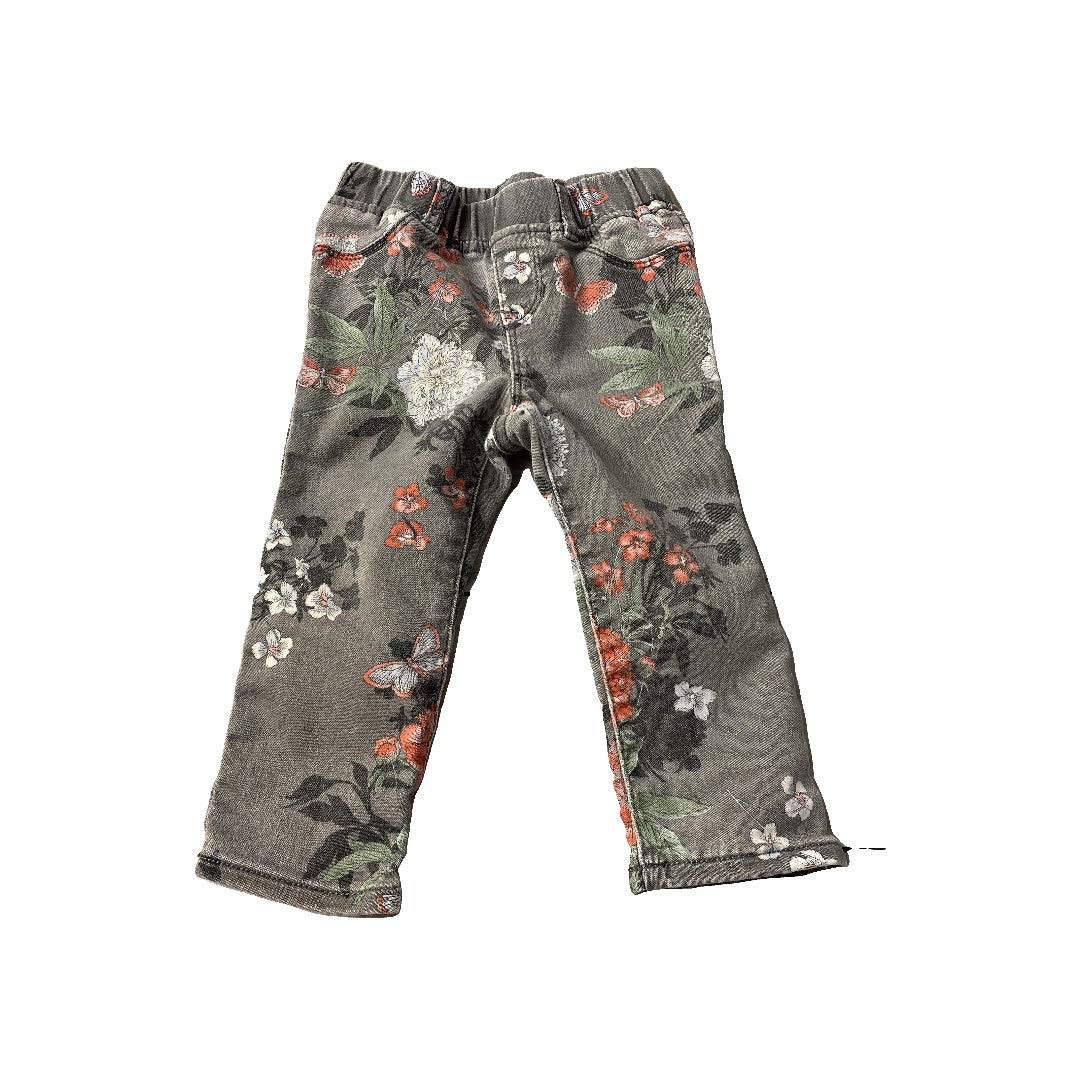 Gap Girls Grey | Flowers Jeans Size: 18-24 months Grey | Flowers