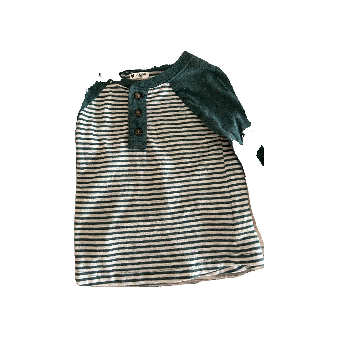 Cat & Jack Boys Grey | Forest Green | Striped Long Sleeve T-Shirt Size: 12 months Grey | Forest Green | Striped