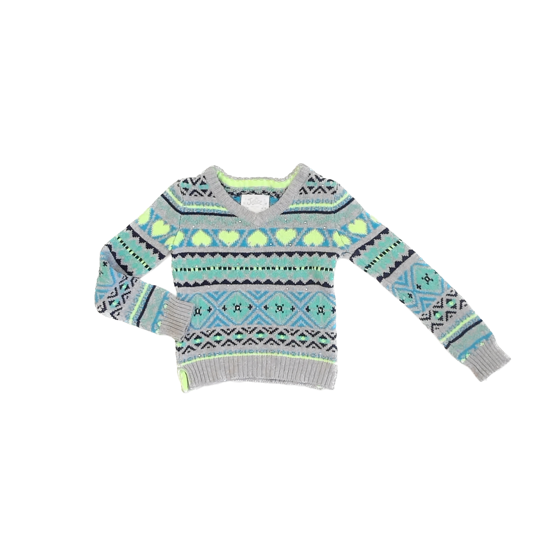 Justice Girls Grey | Green | Blue Sweater Size: 7 Grey | Green | Blue