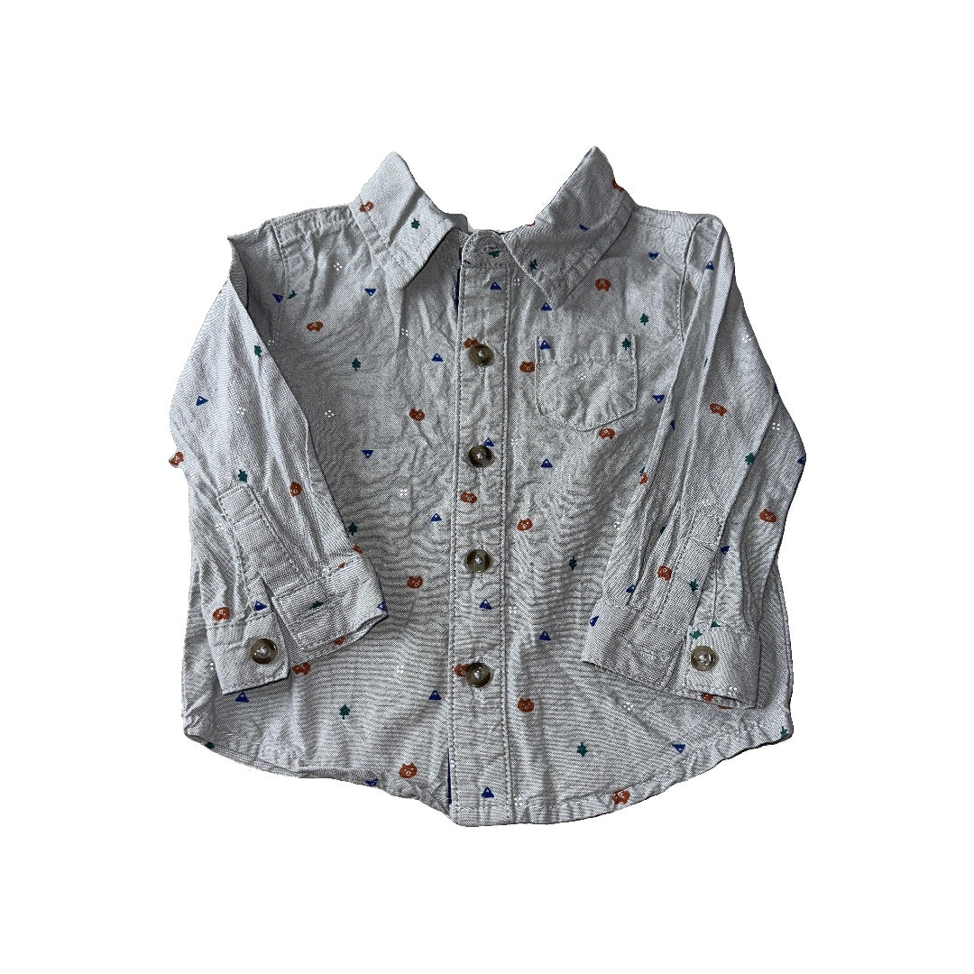 Cat & Jack Boys Grey | Light Blue | Forest Green Button Down Short Sleeve Size: 6-9 months Grey | Light Blue | Forest Green