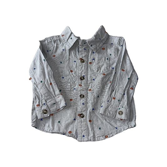 Cat & Jack Boys Grey | Light Blue | Forest Green Button Down Short Sleeve Size: 6-9 months Grey | Light Blue | Forest Green