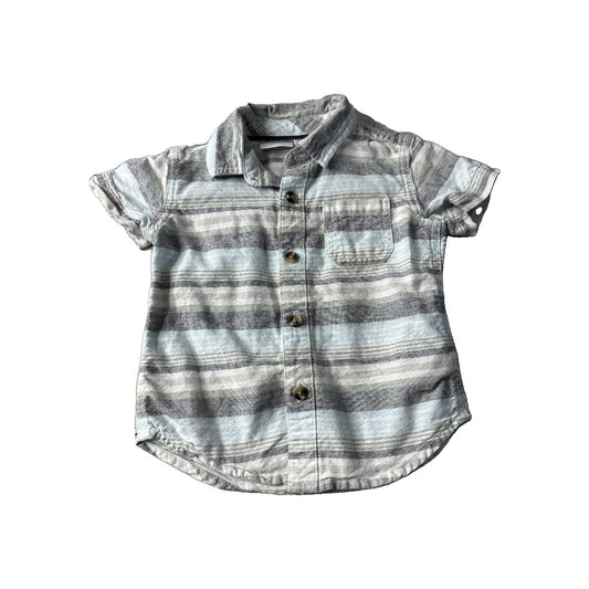 KoalaKids Boys Grey | Light Blue | Stripe Button Down Short Sleeve Size: 6-9 months Grey | Light Blue | Stripe