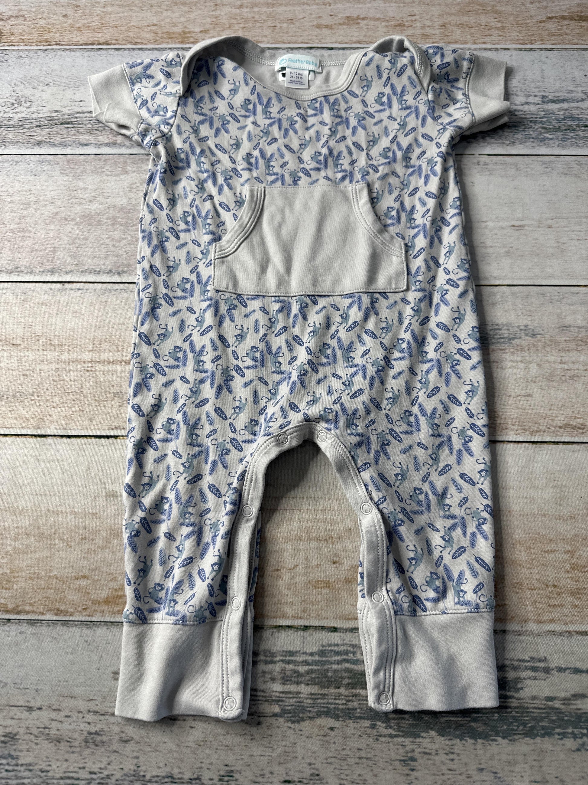 Feather Baby Boys Grey | Light Blue Romper Size: 9-12 Months Grey | Light Blue