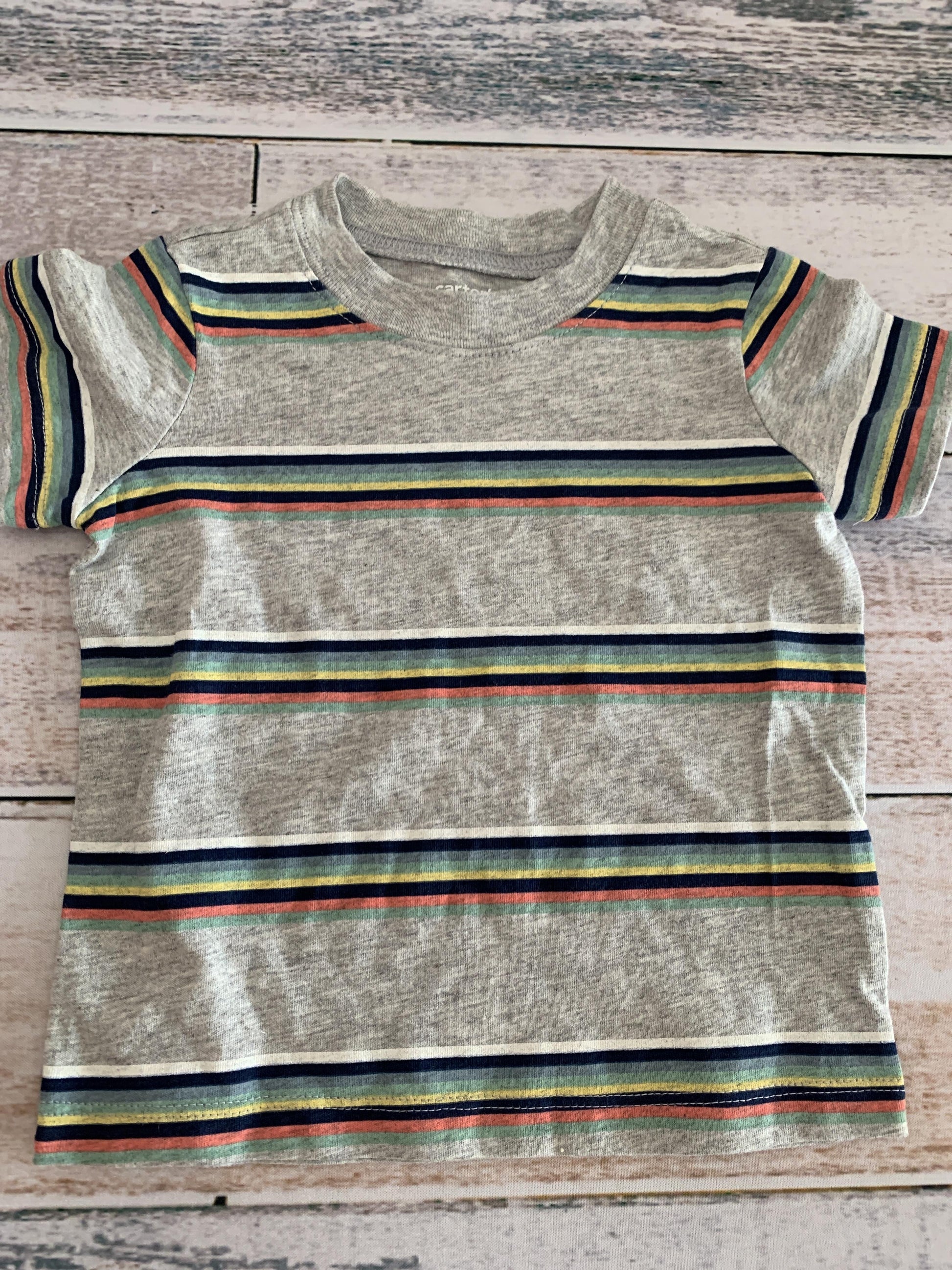 Carters Boys Grey | light green | Light Blue | Navy Blue | Stripe | Retro T-Shirt Size: 12M Grey | light green | Light Blue | Navy Blue | Stripe | Retro
