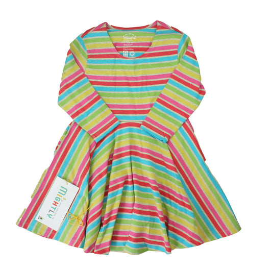 Mightly Girls Grey | Multi | Stripes Dress Size: 6-14 Years