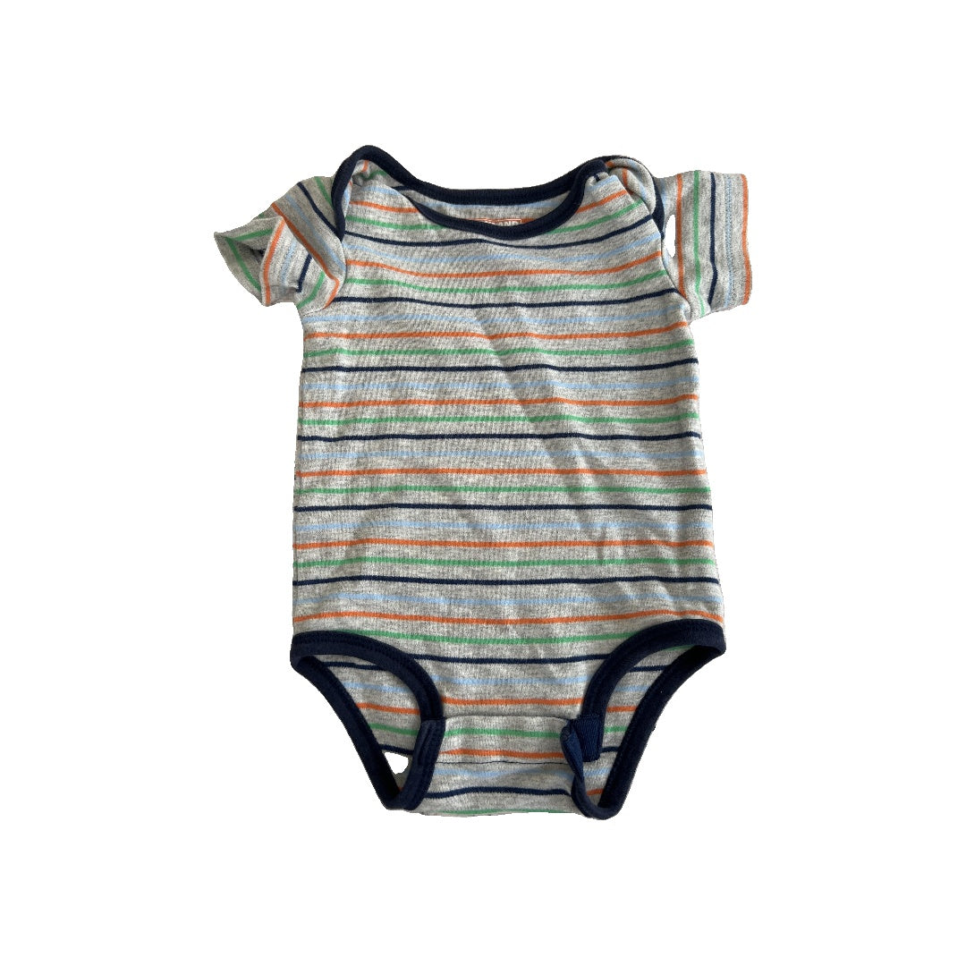 Kirkland Boys Grey | Navy Blue | light green | Stripe Onesie Size: 3-6 months Grey | Navy Blue | light green | Stripe