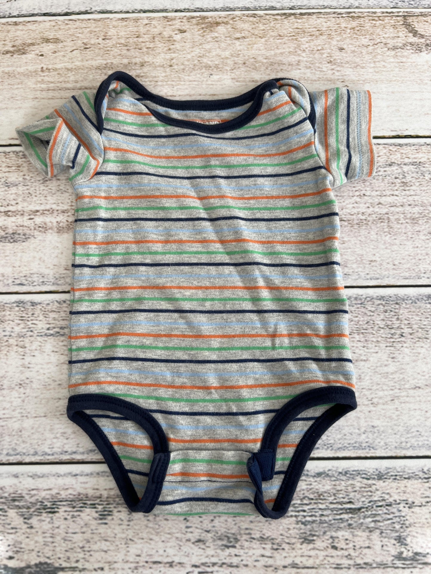 Kirkland Boys Grey | Navy Blue | light green | Stripe Onesie Size: 3-6 months Grey | Navy Blue | light green | Stripe