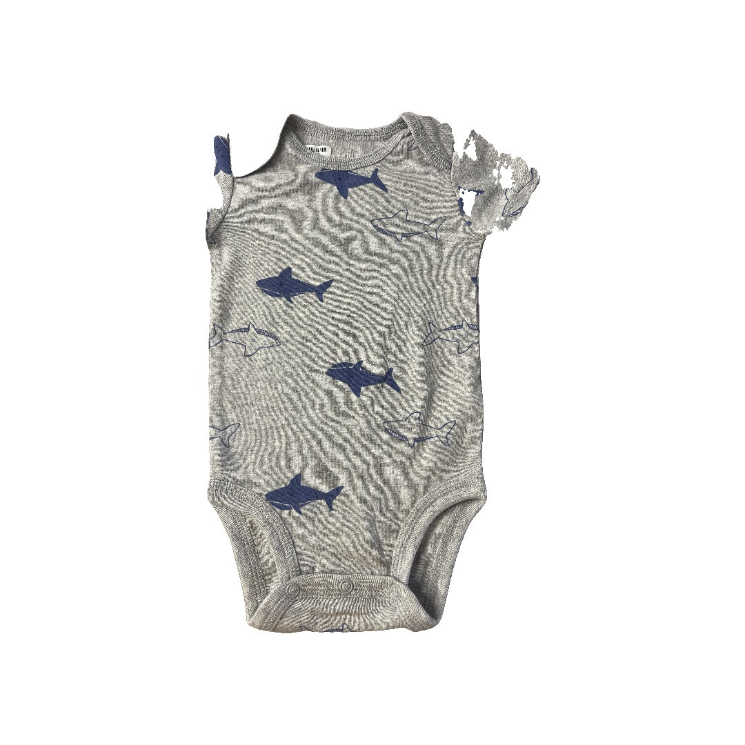 Just Born Boys Grey | Navy Blue | Sharks Onesie Size: 3 months Grey | Navy Blue | Sharks