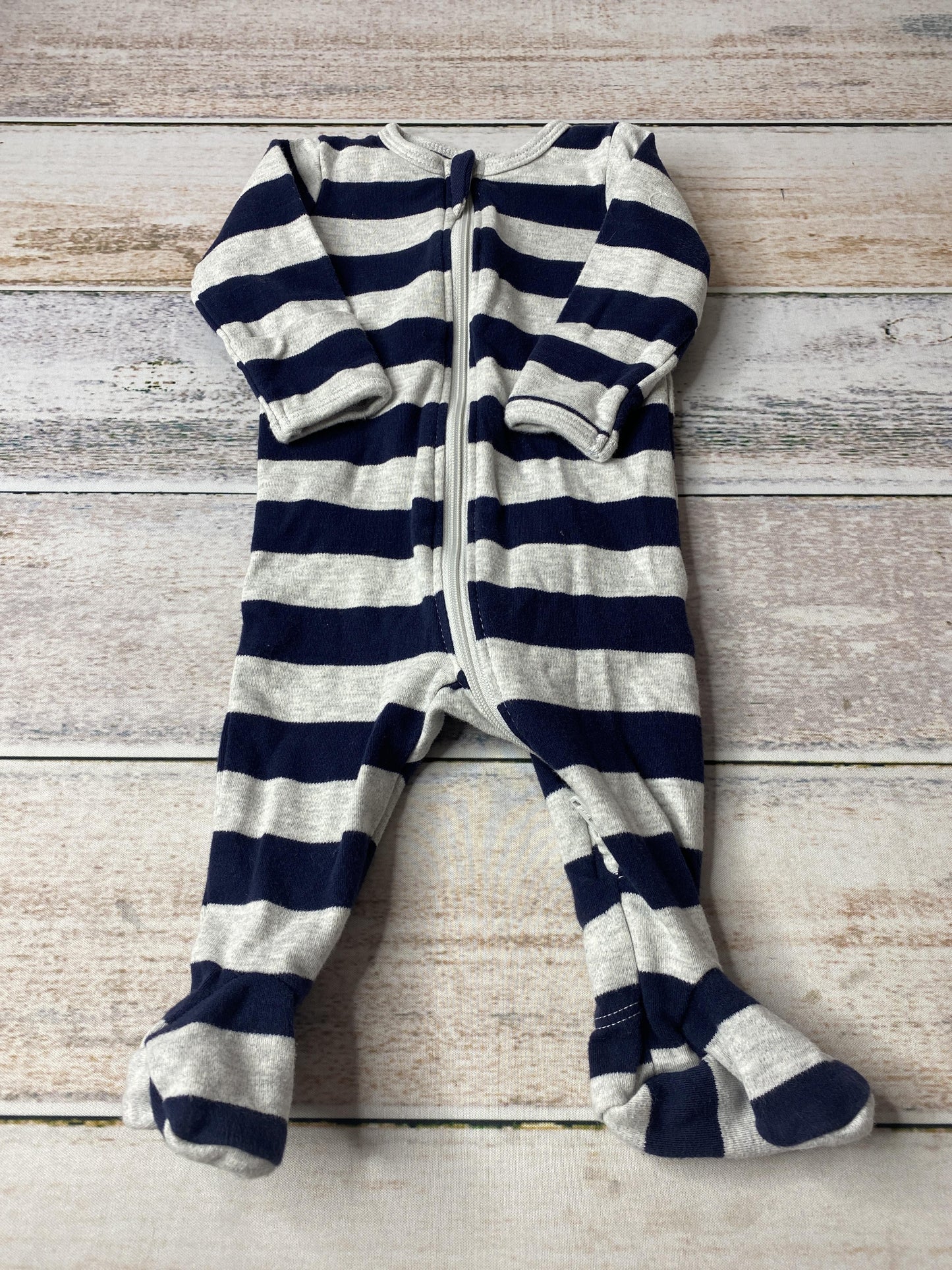 Petit Lemi Unisex Grey | Navy Blue | Stripe Pajamas Size: 0-3 months Grey | Navy Blue | Stripe