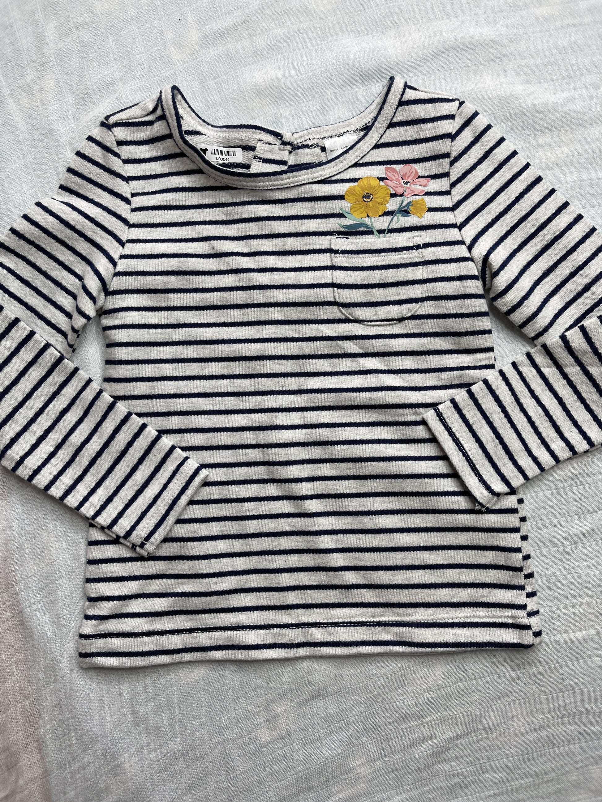 Carters Girls Grey | Navy Blue | Stripe Long Sleeve T-Shirt Size: 2T Grey | Navy Blue | Stripe