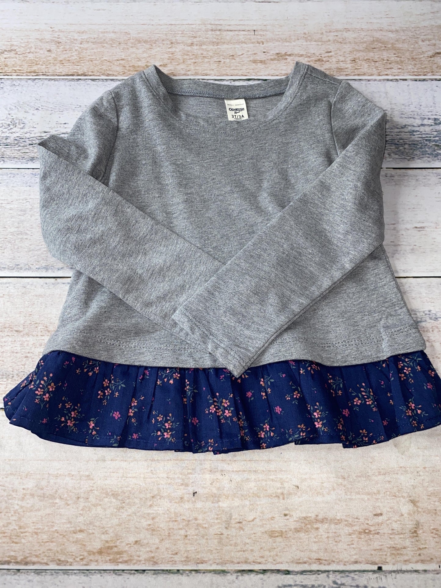 OshKosh Girls Grey | Navy Blue Long Sleeve T-Shirt Size: 3T Grey | Navy Blue