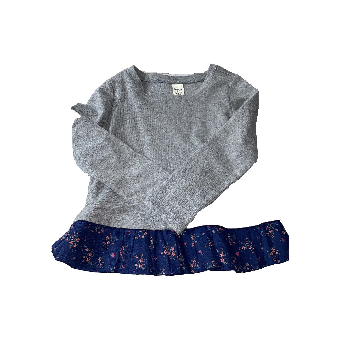 OshKosh Girls Grey | Navy Blue Long Sleeve T-Shirt Size: 3T Grey | Navy Blue