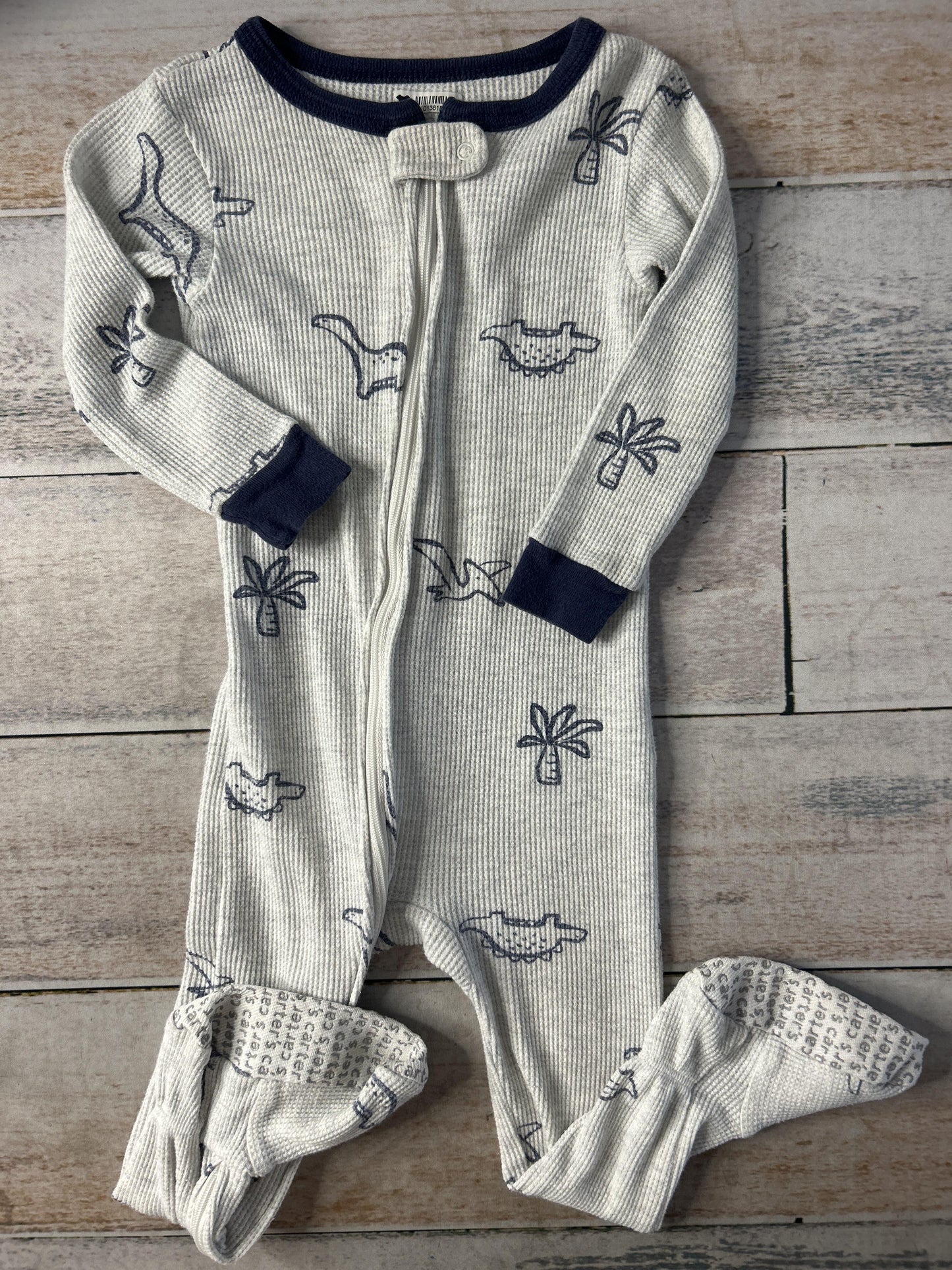Unisex Grey | Navy Blue 1-piece footed Pajamas Size: 18 months Grey | Navy Blue