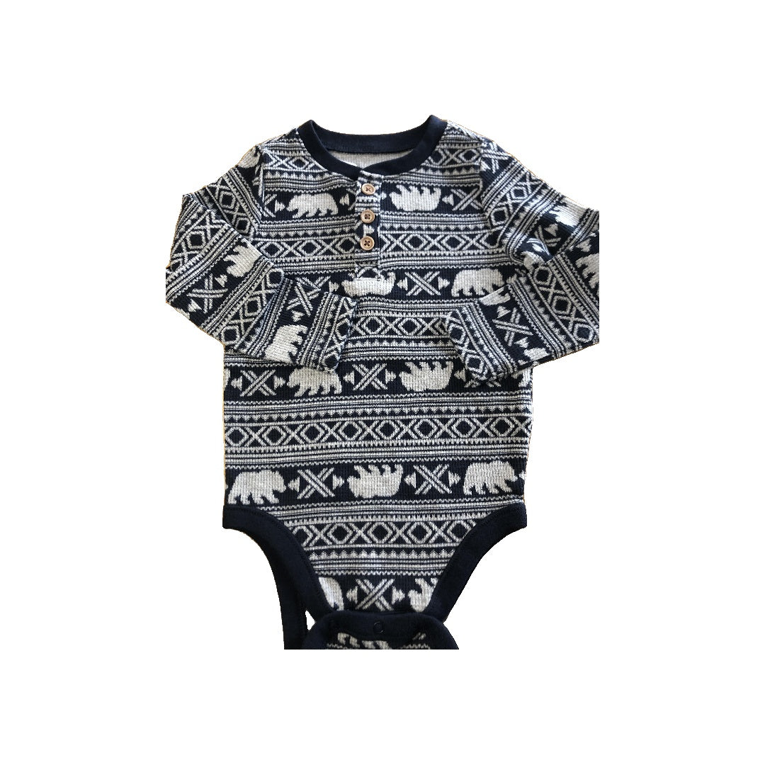 Old Navy Unisex Grey | Navy Blue Onesie Size: 24 months Grey | Navy Blue