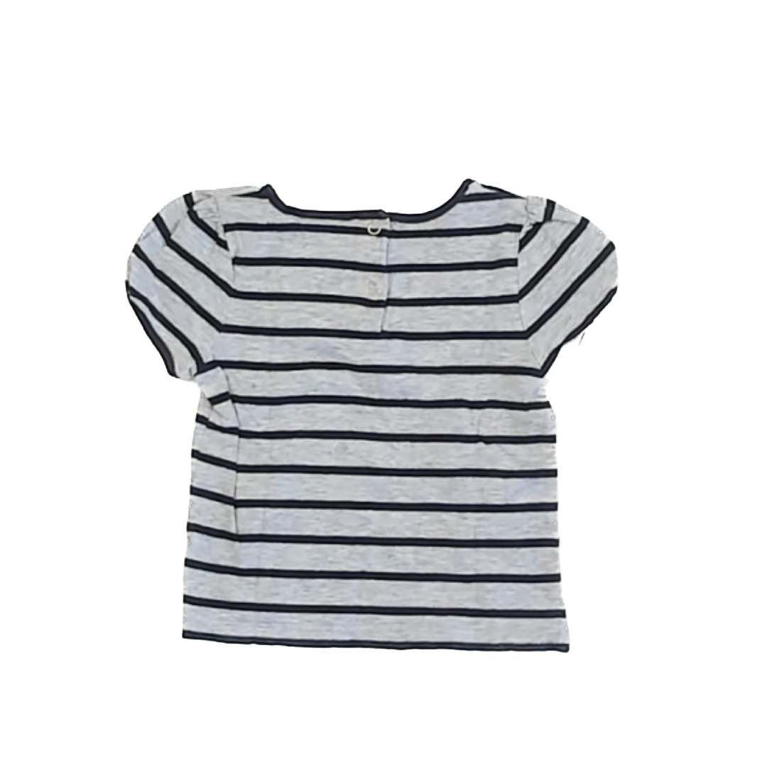Juicy Couture Girls Grey | Navy Stripe Short Sleeve Shirt Size: 12-18 Months Grey | Navy Stripe