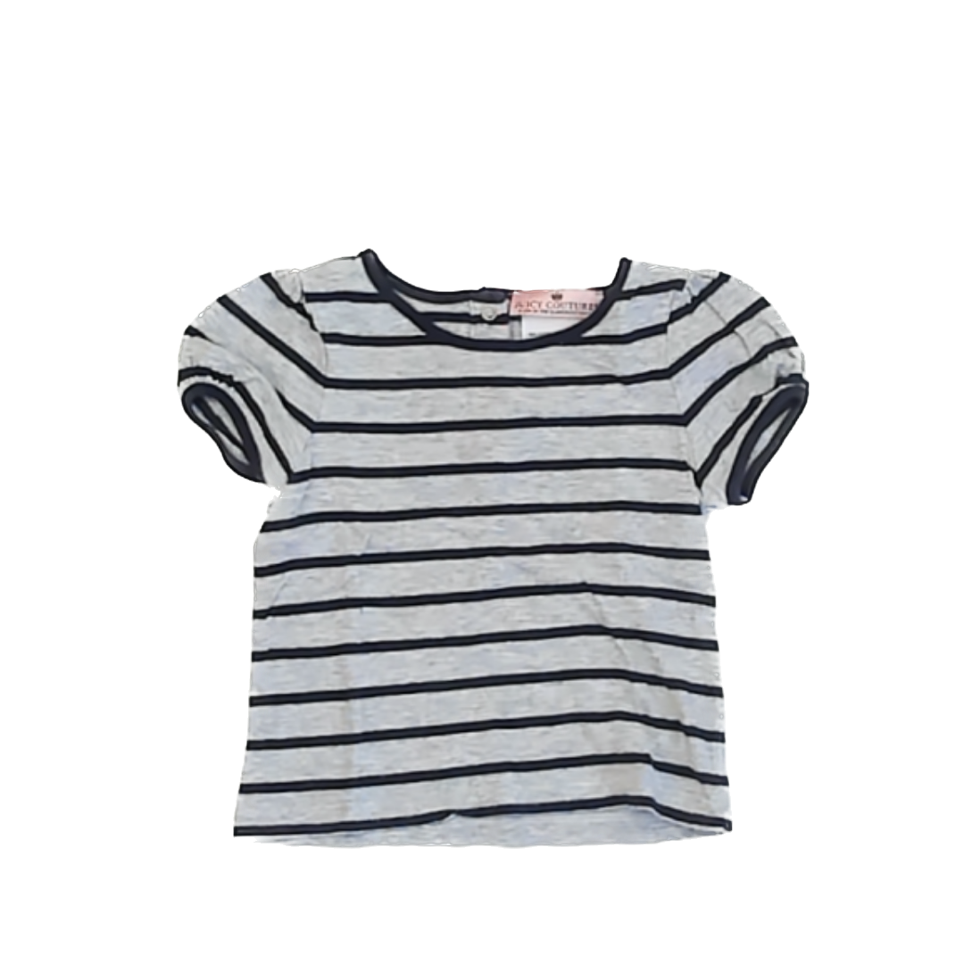 Juicy Couture Girls Grey | Navy Stripe Short Sleeve Shirt Size: 12-18 Months Grey | Navy Stripe