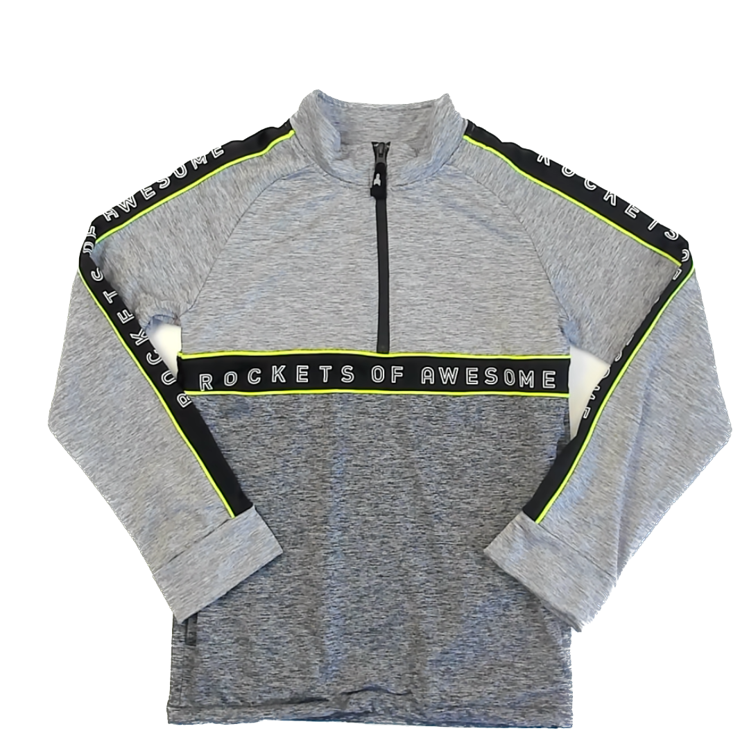 Rockets Of Awesome Boys Grey | Neon Green Edge Stripes Sweater Size: 12 Years Grey | Neon Green Edge Stripes