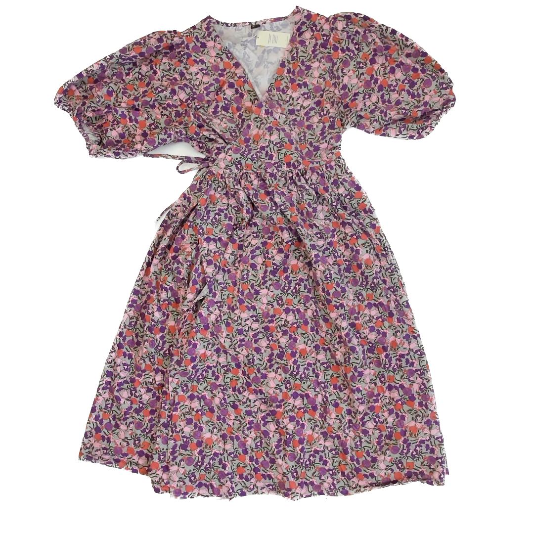 Tea Collection Girls Grey | Orange | Purple Floral Dress Size: XL Grey | Orange | Purple Floral