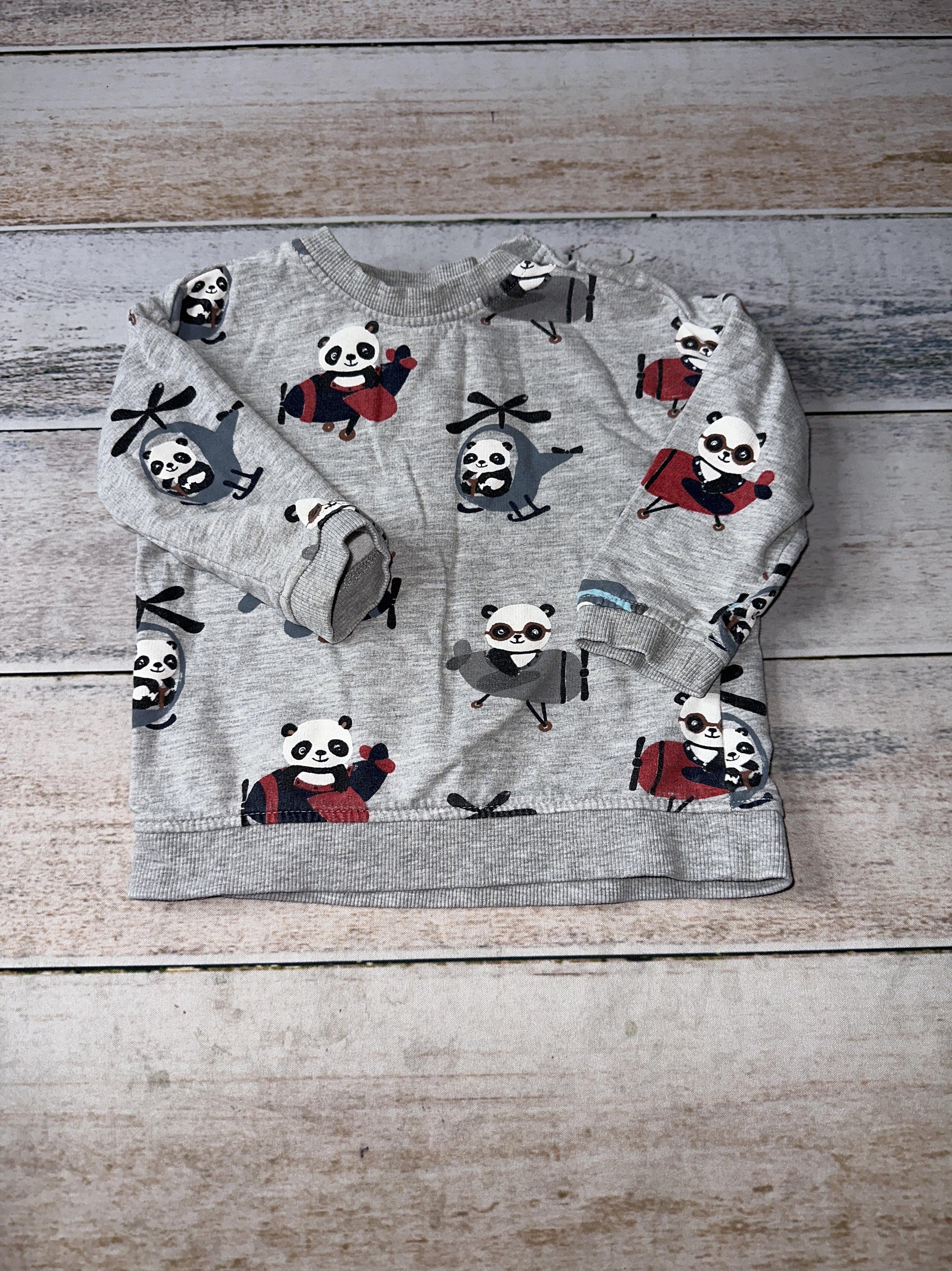 H&M Boys Grey | pandas | airplanes Sweater Size: 6-9 months Grey | pandas | airplanes