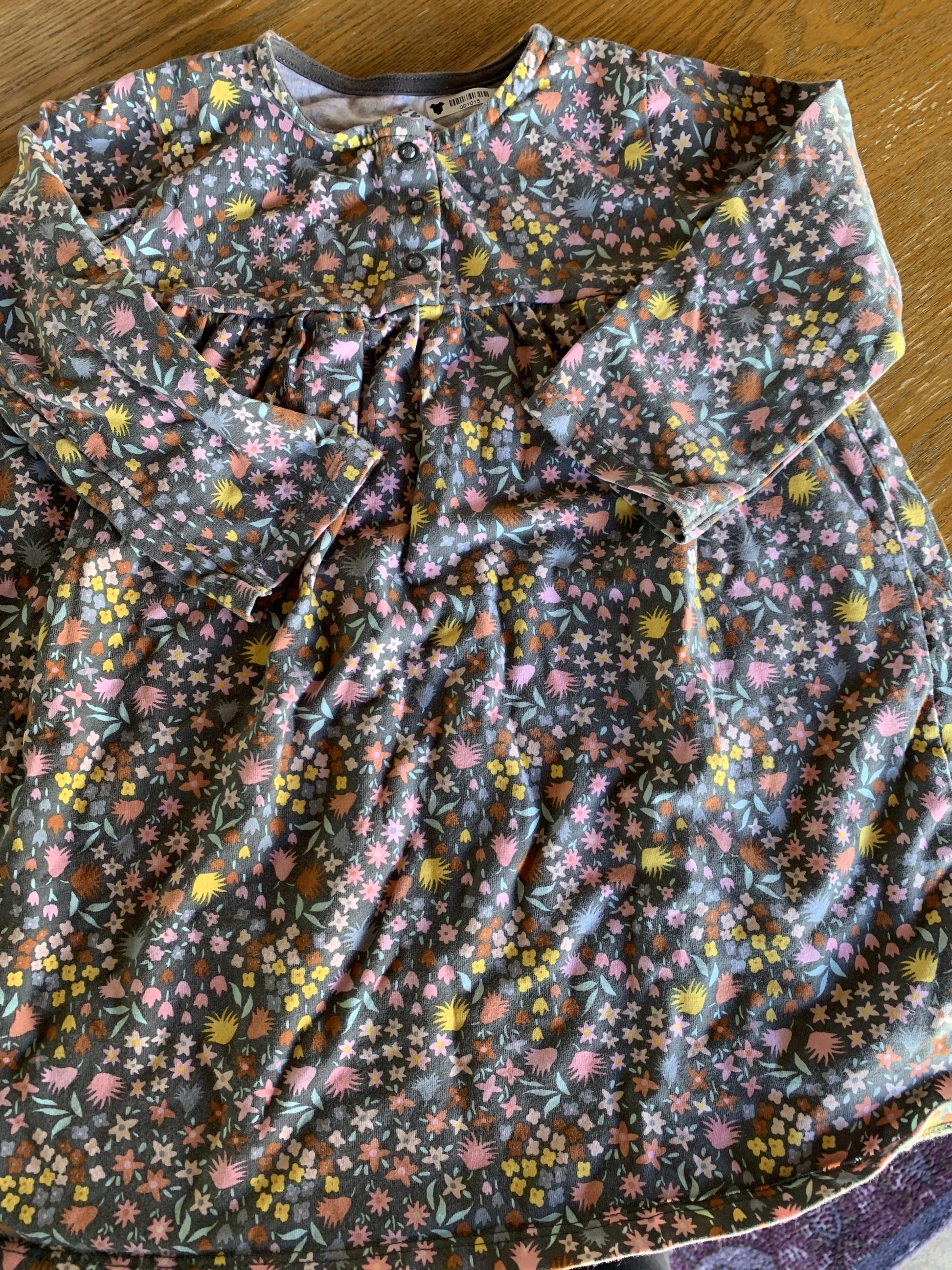 Cotton:on Kids Girls Grey | Pink floral Dress Size: 18-24 months Grey | Pink floral