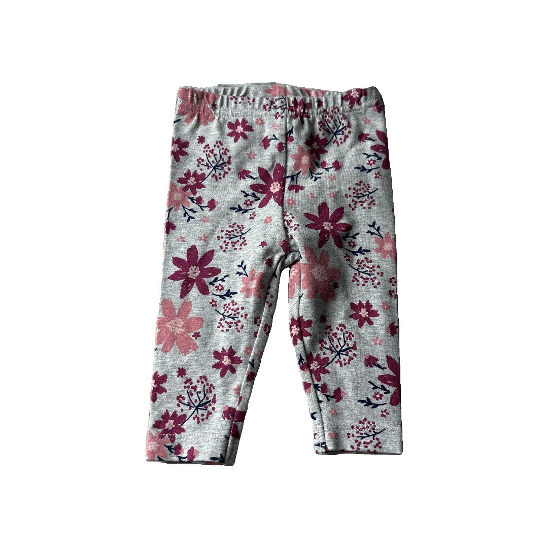 Just Born Girls Grey | Pink floral Pants Size: 6 months Grey | Pink floral