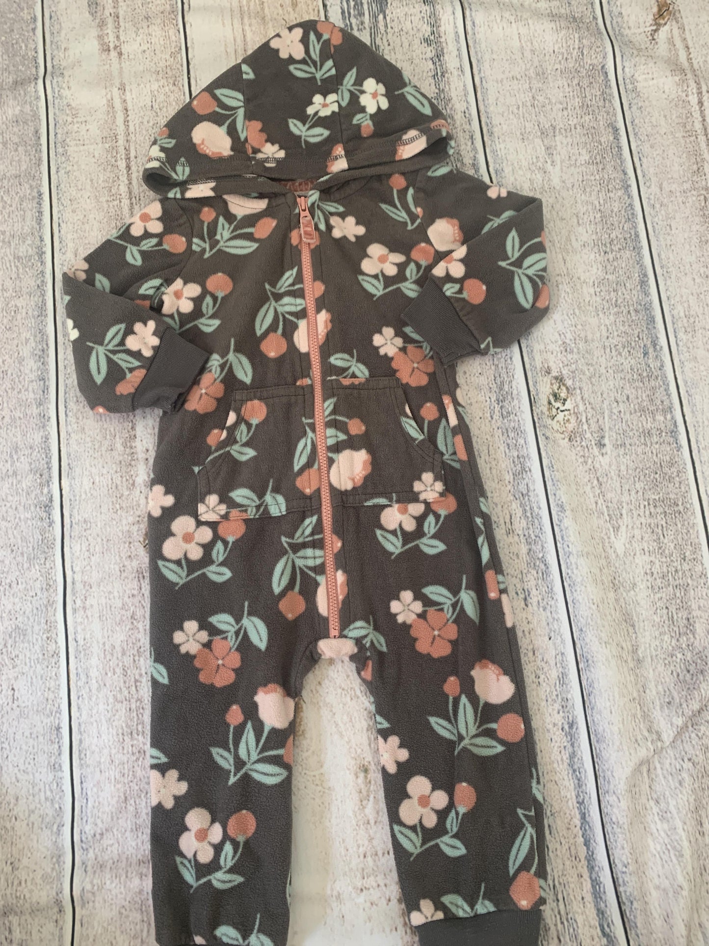 Carters Girls Grey | Pink floral Long Sleeve Outfit Size: 12M Grey | Pink floral