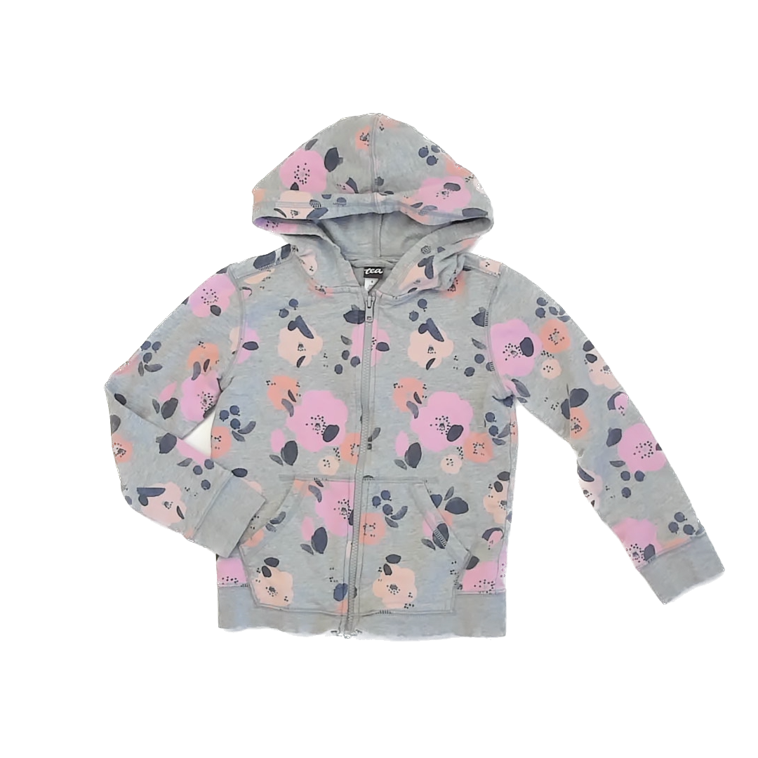 Tea Collection Girls Grey | Pink Floral Hoodie Size: 6 Years Grey | Pink Floral