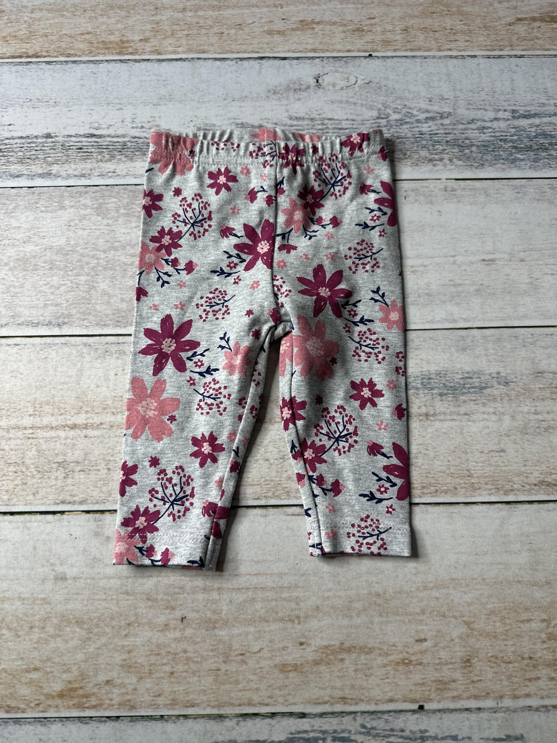 Just Born Girls Grey | Pink floral Pants Size: 6 months Grey | Pink floral