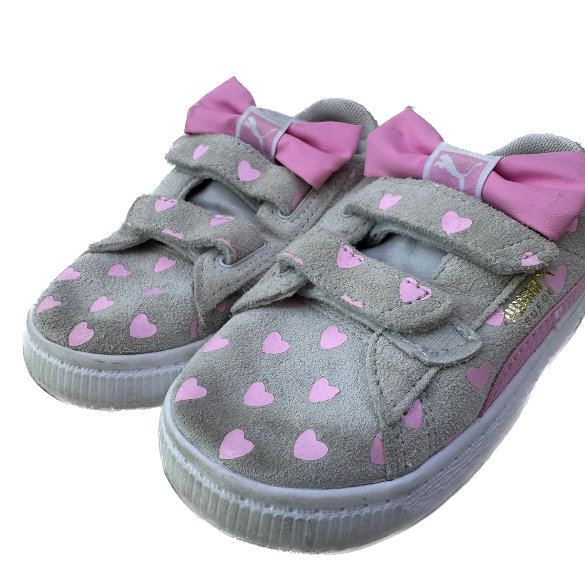 Puma Girls Grey | Pink Hearts Sneakers Size: 7 Toddler Grey | Pink Hearts