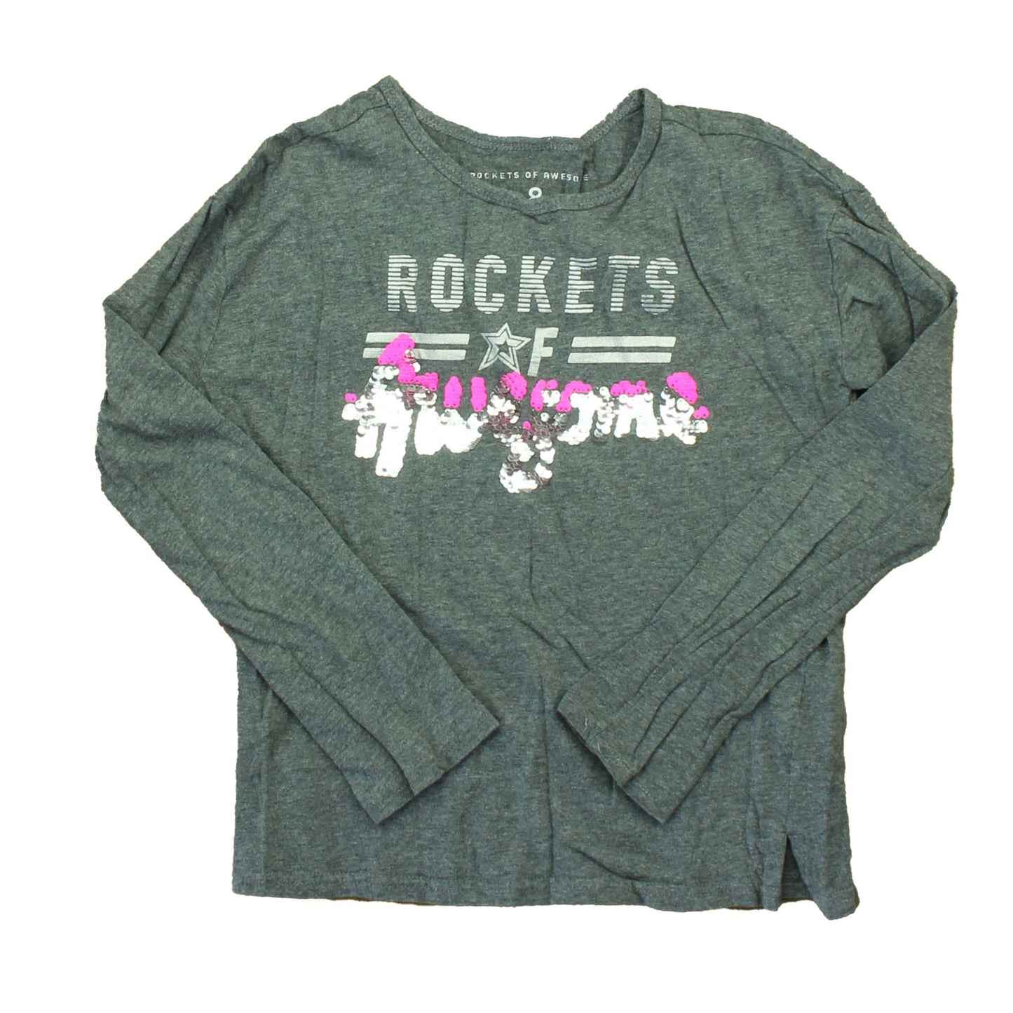 Rockets Of Awesome Girls Grey | Pink | Sequins Long Sleeve T-Shirt Size: 8 Years