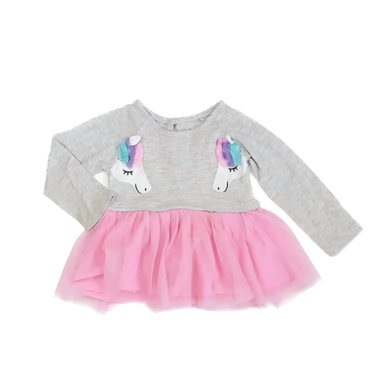Nannette Baby Girls Grey | Pink | Unicorn Dress Size: 24 Months Grey | Pink | Unicorn