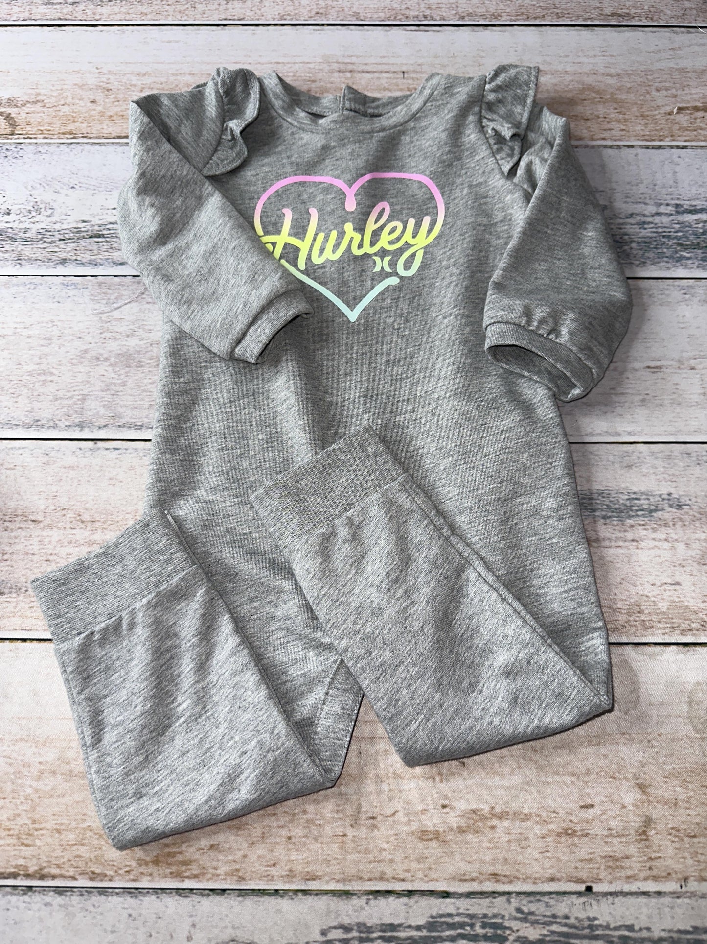 Hurley Girls Grey | pink | Yellow Long Sleeve Outfit Size: 18 months Grey | pink | Yellow