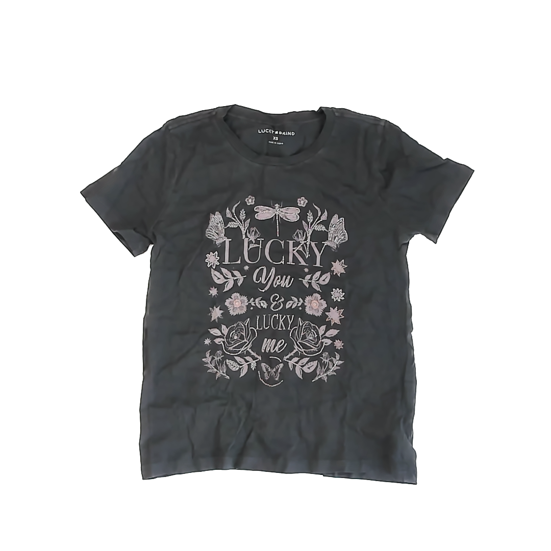 Lucky Brand Girls Grey | Pink T-Shirt Size: xs Grey | Pink