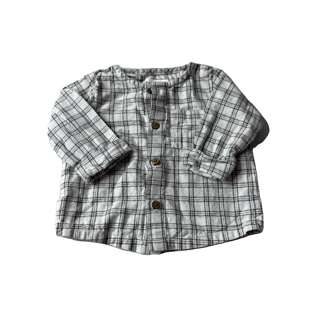 Oliver & Rain Unisex Grey | plaid Long Sleeve Shirt Size: 6 months Grey | plaid