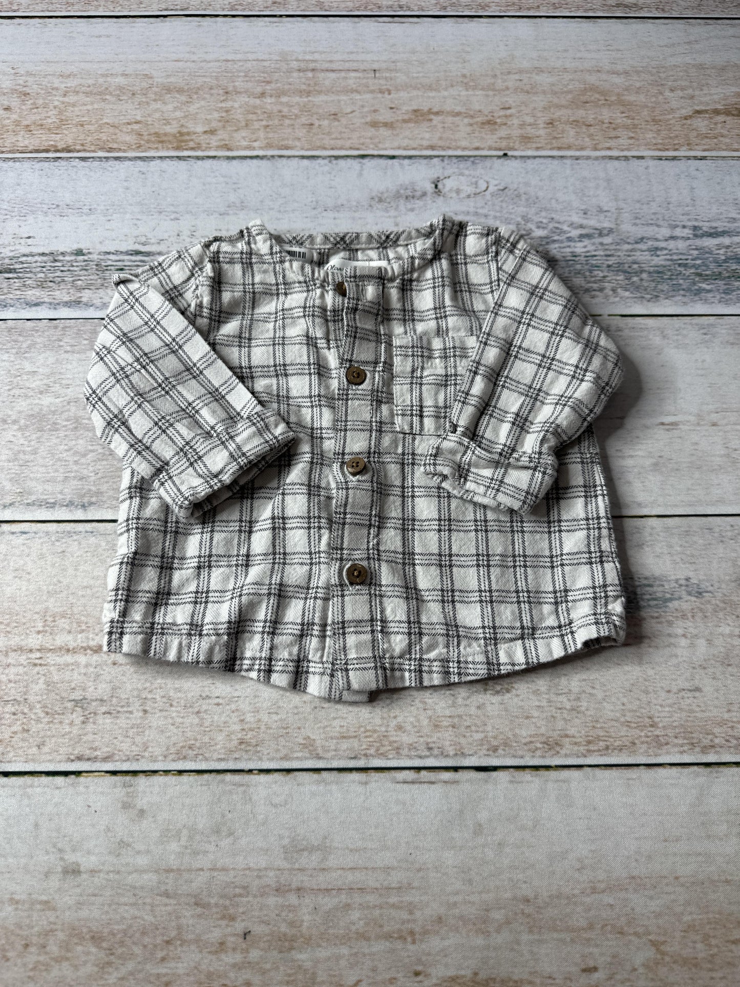Oliver & Rain Unisex Grey | plaid Long Sleeve Shirt Size: 6 months Grey | plaid
