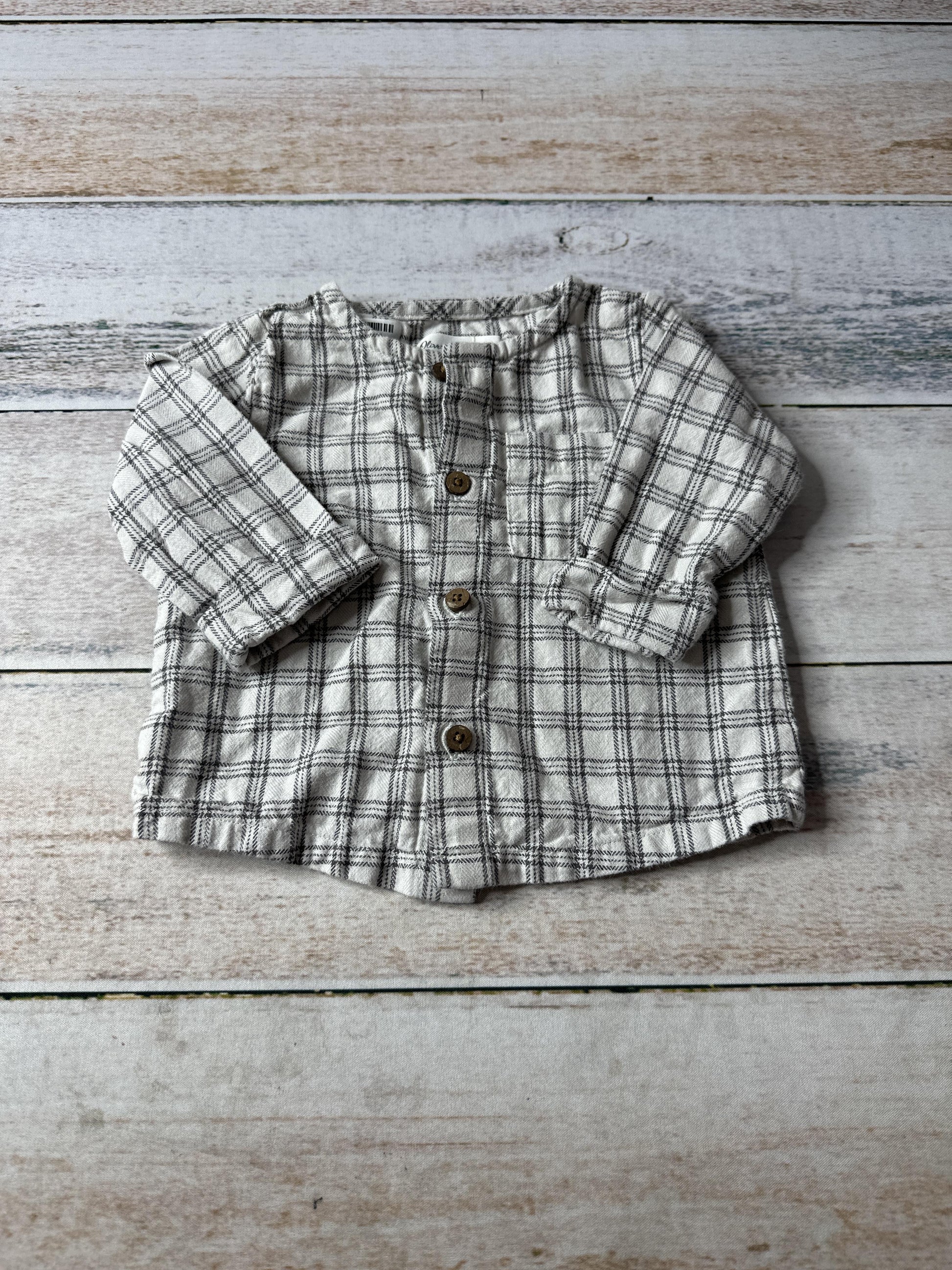 Oliver & Rain Unisex Grey | plaid Long Sleeve Shirt Size: 6 months Grey | plaid