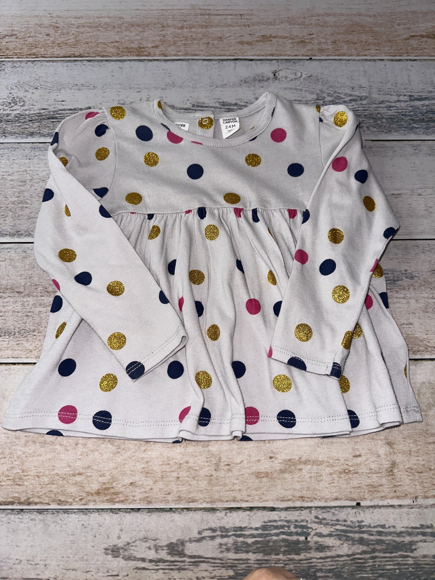 Harper Canyon Girls Grey | polka dot | Sparkle Long Sleeve T-Shirt Size: 24 months Grey | polka dot | Sparkle